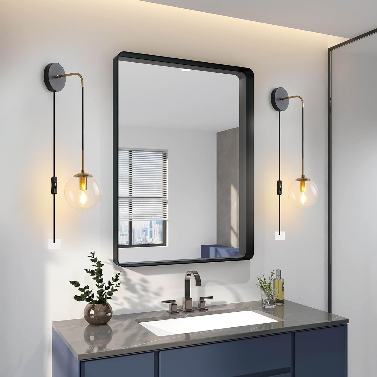 plug in wall sconces set of 2 black and brass gold