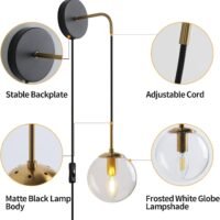 plug in wall sconces set of 2 black and brass gold