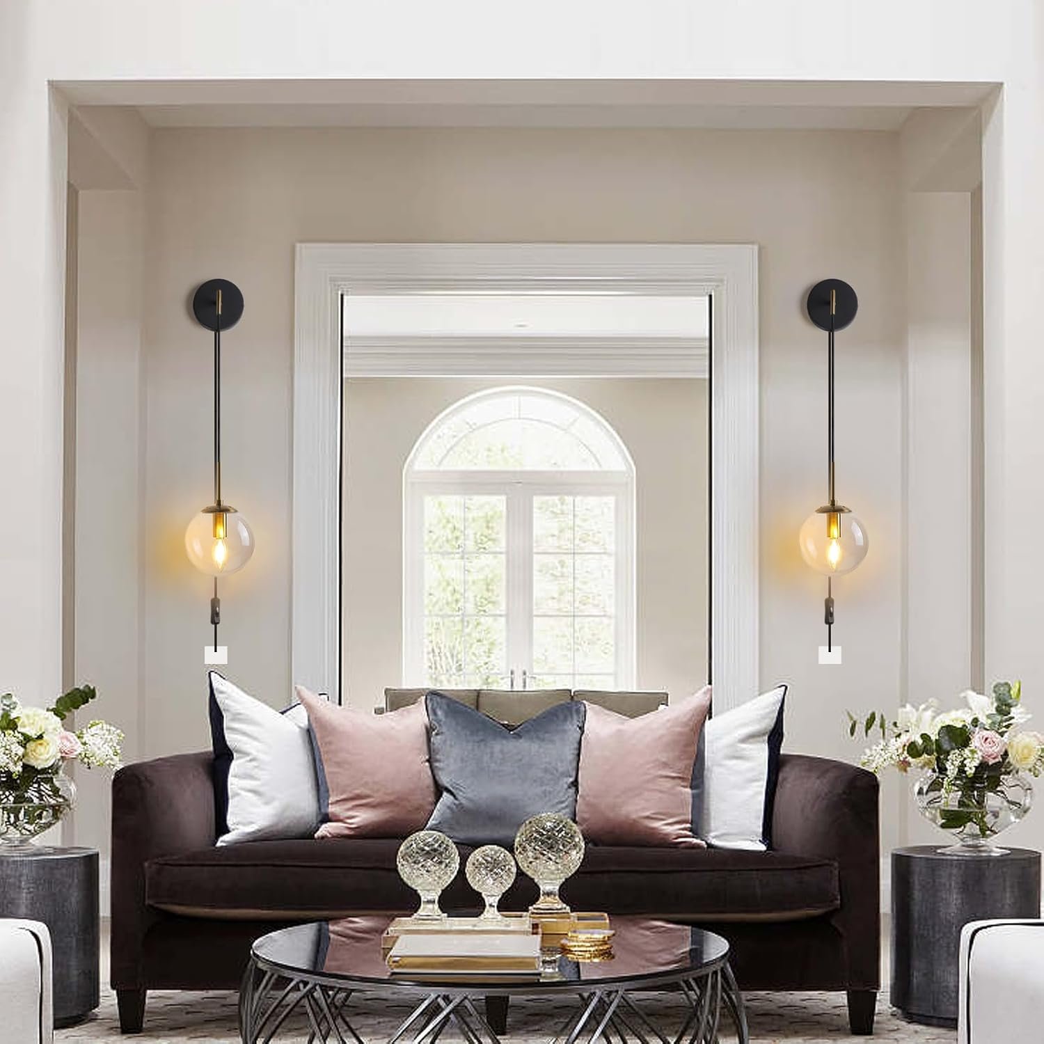 plug in wall sconces set of 2 black and brass gold