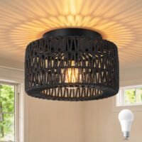 rattan ceiling light fixtures 12 inch, led bulb included