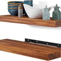 set of 2 acacia wood floating shelves